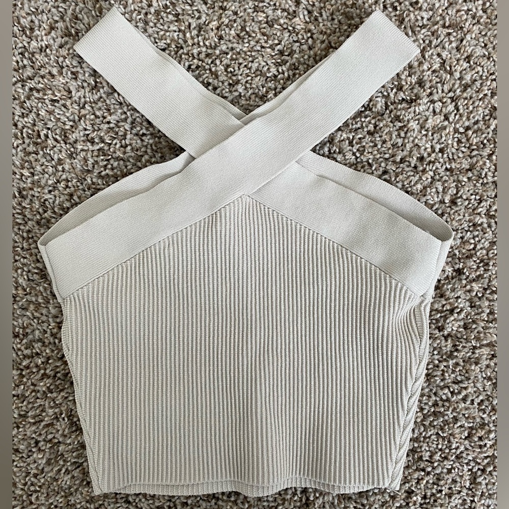 Aritzia Babaton Sculpt Knit Criss Cross Cropped Tank - Small Matte Pearl